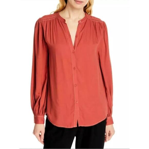 Joie Saiyuri Button Down Drapey Blouse Shirt in Desert Spice Orange, Size Medium - Picture 1 of 14